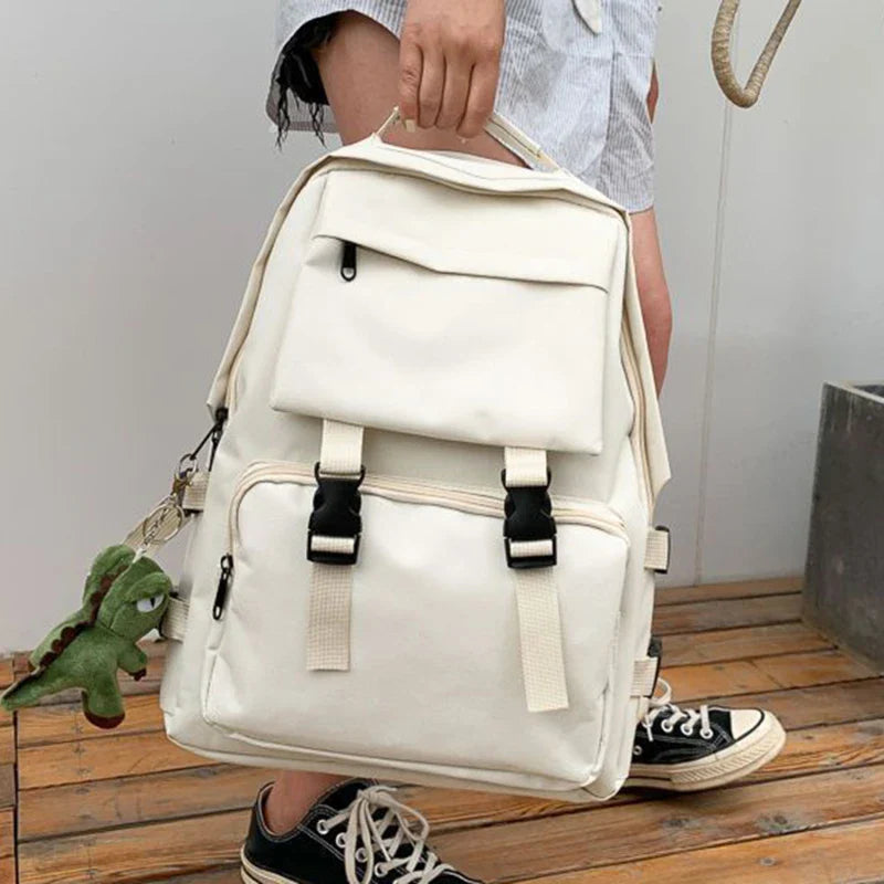 Backpacks Preppy Students Backpack Large Capacity Button Travel Bag Solid Simple Harajuku Chic Fashion Retro Unisex High Street