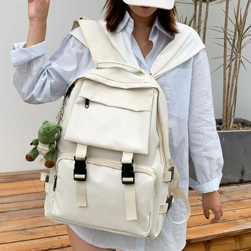 Backpacks Preppy Students Backpack Large Capacity Button Travel Bag Solid Simple Harajuku Chic Fashion Retro Unisex High Street