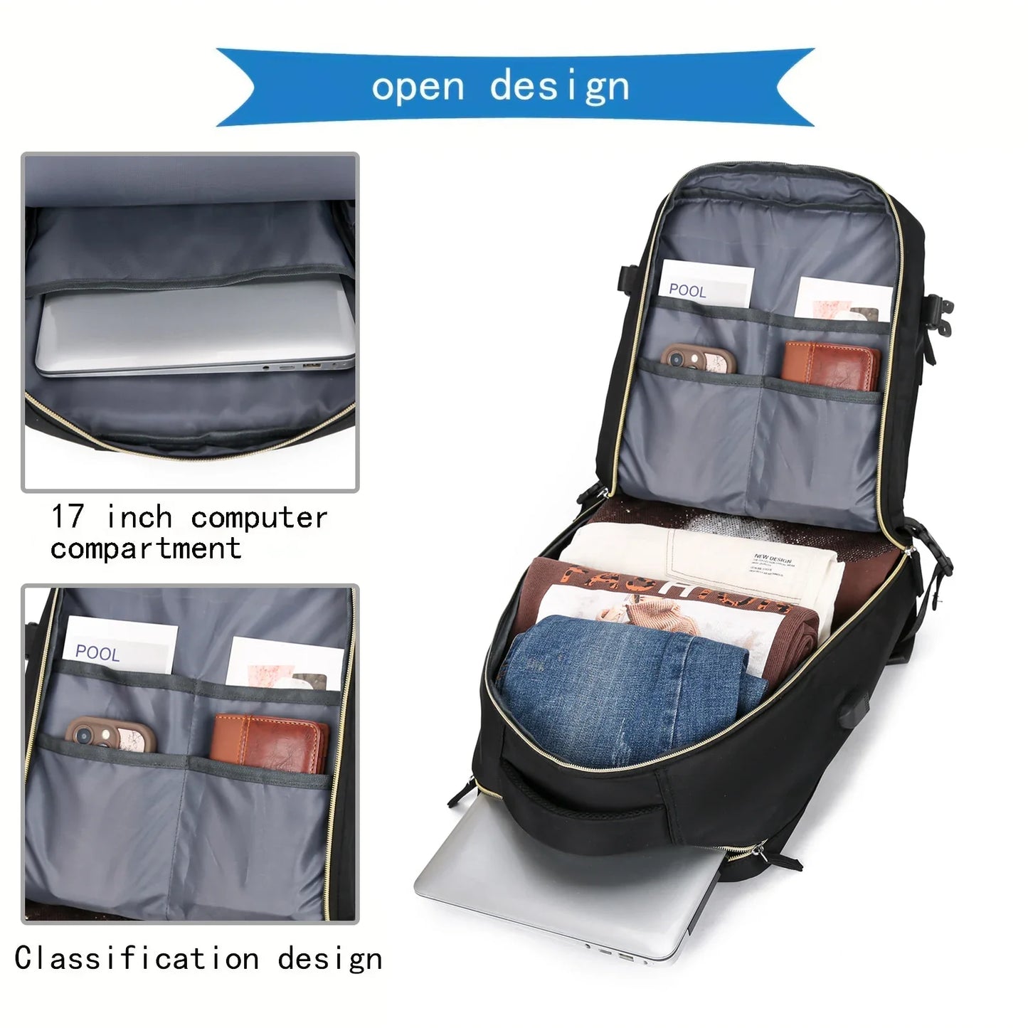 Multifunctional Travel Backpack Luggage Bag with USB Interface Independent Shoe Cabinet Can Board The Plane