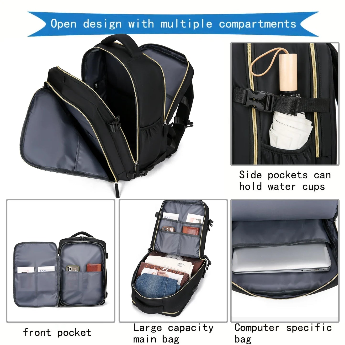 Multifunctional Travel Backpack Luggage Bag with USB Interface Independent Shoe Cabinet Can Board The Plane