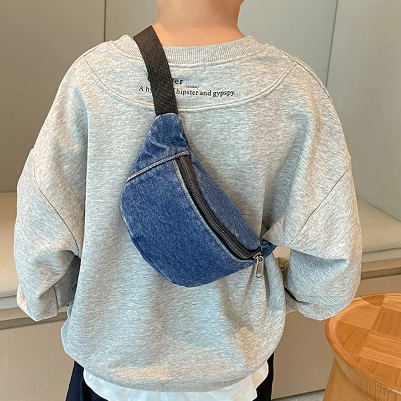 New Children's Mini Waist Bag Denim Belt Fanny Pack for Kids Casual Shoulder Chest Bag Boys Girls Banana Pillow Baby Waist Packs