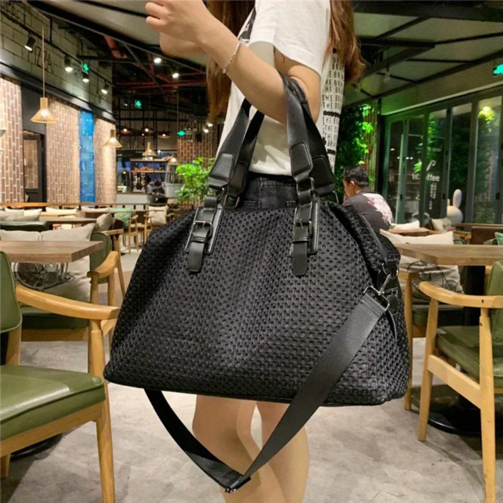 Travel bag, simple and casual, large bag, nylon fabric, mesh fabric, shoulder bag, detachable shoulder strap, crossbody bag