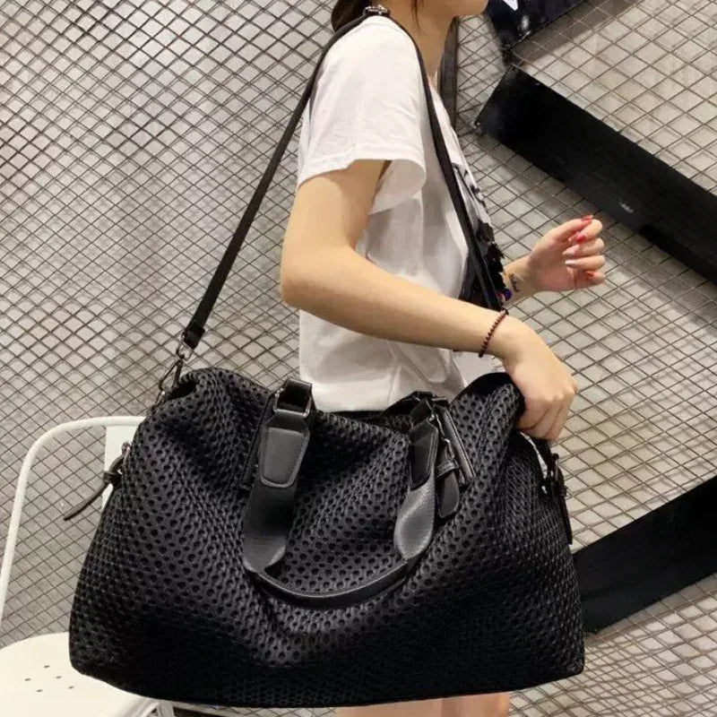 Travel bag, simple and casual, large bag, nylon fabric, mesh fabric, shoulder bag, detachable shoulder strap, crossbody bag