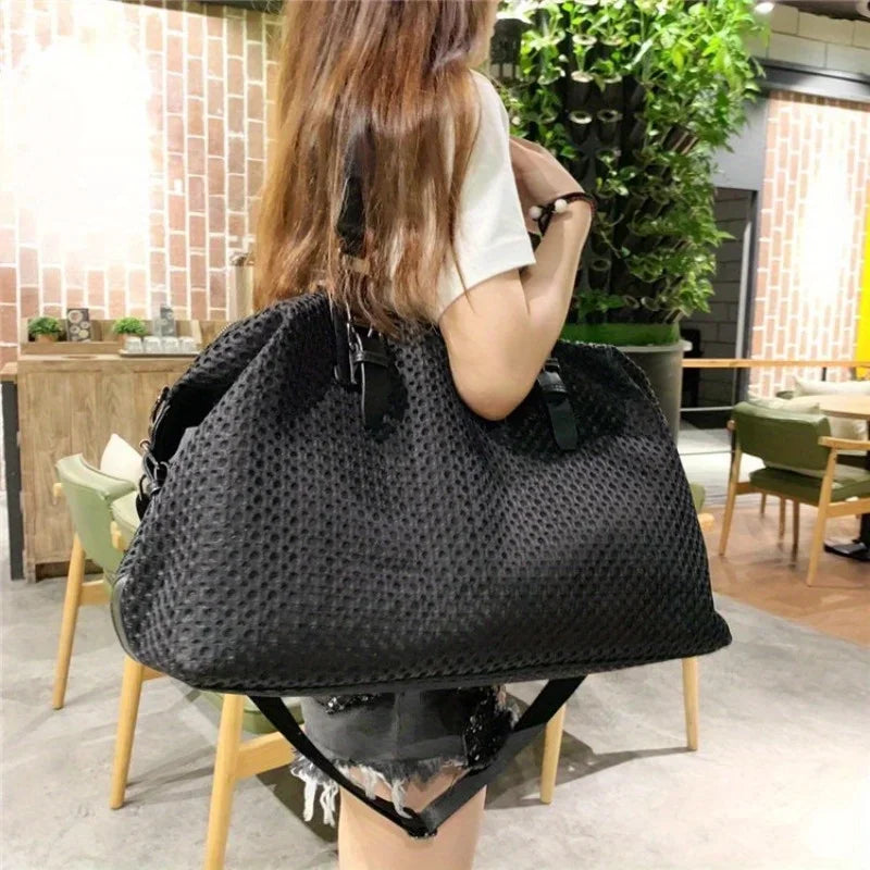 Travel bag, simple and casual, large bag, nylon fabric, mesh fabric, shoulder bag, detachable shoulder strap, crossbody bag