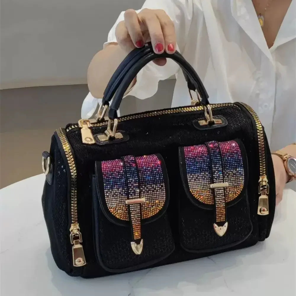 Water Diamond Sequin Bag Fashionable and Elegant Women's Handbag Multi Pocket Large Capacity Single Shoulder Crossbody Bag