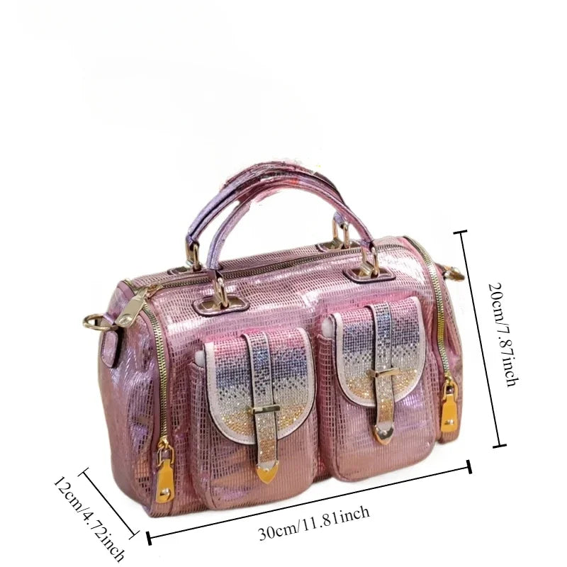 Water Diamond Sequin Bag Fashionable and Elegant Women's Handbag Multi Pocket Large Capacity Single Shoulder Crossbody Bag