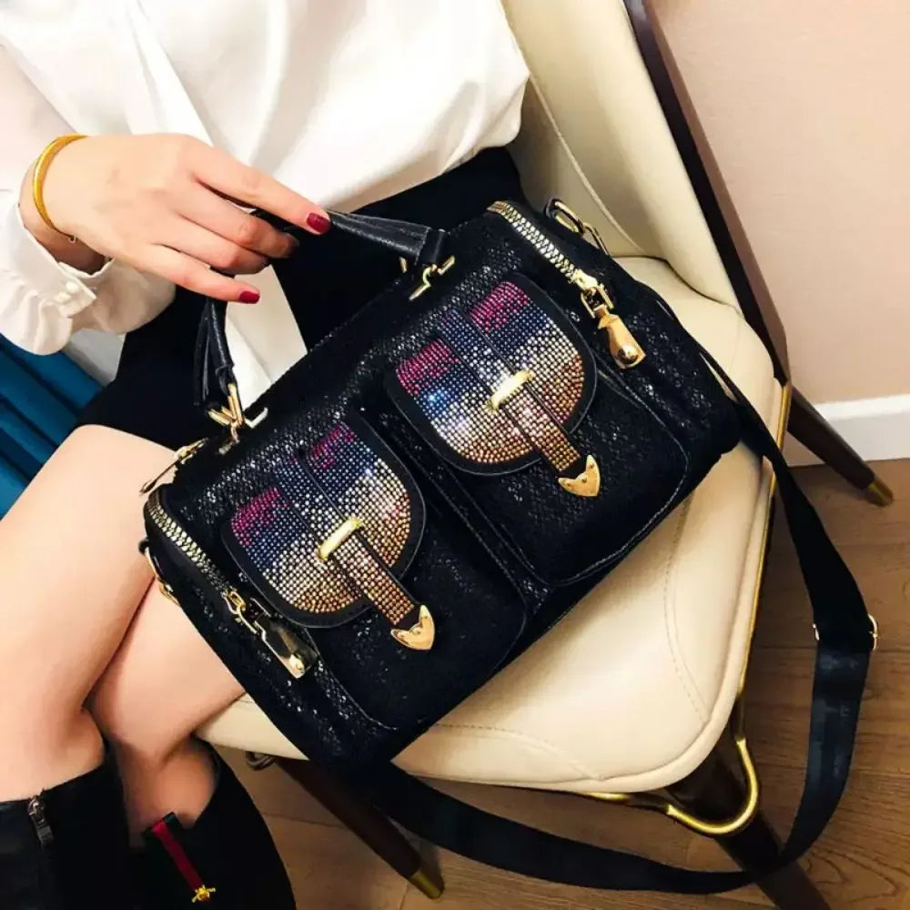 Water Diamond Sequin Bag Fashionable and Elegant Women's Handbag Multi Pocket Large Capacity Single Shoulder Crossbody Bag