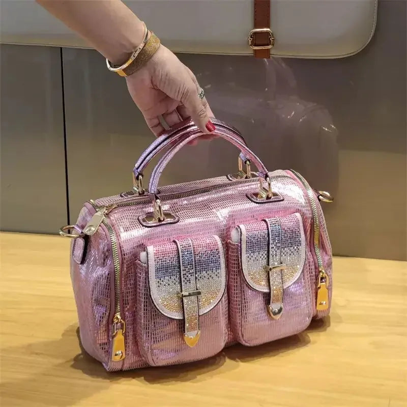 Water Diamond Sequin Bag Fashionable and Elegant Women's Handbag Multi Pocket Large Capacity Single Shoulder Crossbody Bag