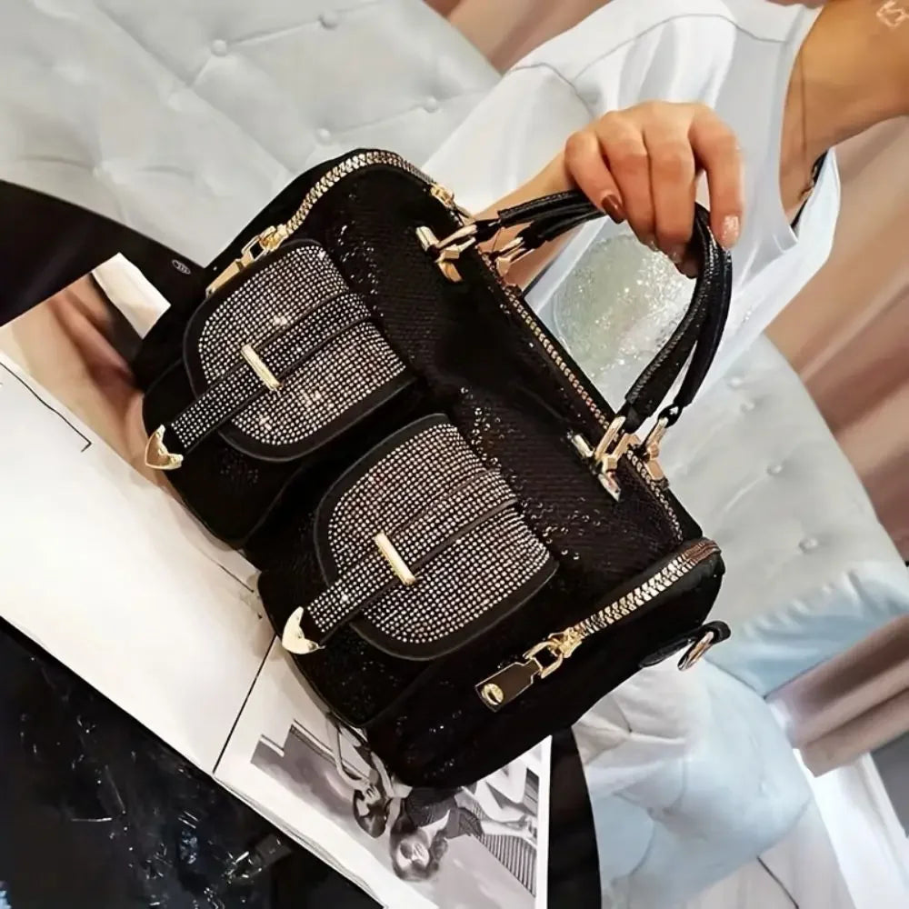 Water Diamond Sequin Bag Fashionable and Elegant Women's Handbag Multi Pocket Large Capacity Single Shoulder Crossbody Bag