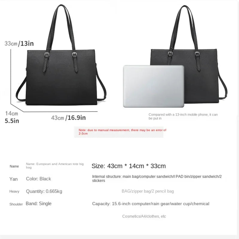 Women's laptop bag, fashionable computer handbag, large capacity handbag, office lady professional business work Briefcase, 15.6